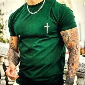 Men's Green T-Shirt with Cross emblem size XXL.